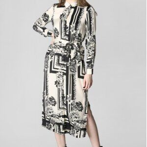 Vero Moda Black & Cream Floral Shirt Dress – Belted Midi, Like New